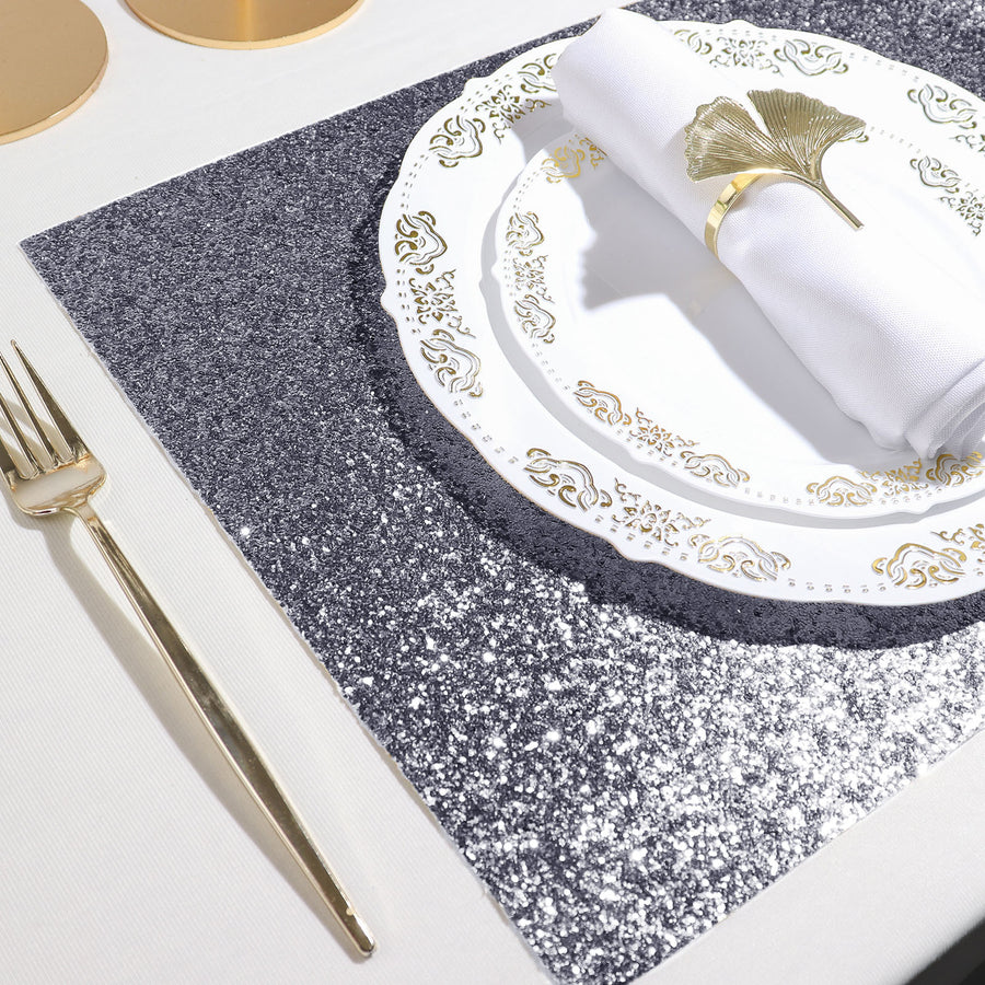 6 Pack | Charcoal Gray Sparkle Placemats, Non Slip Decorative Rectangle Glitter Table Mat