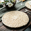 4 Pack | Natural Corn Husk 15inch Round Woven Placemats, Braided Rustic Rattan Tablemats