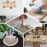 4 Pack | Natural 15inch Jute & White Braided Placemats, Rustic Round Woven Burlap Table Mats
