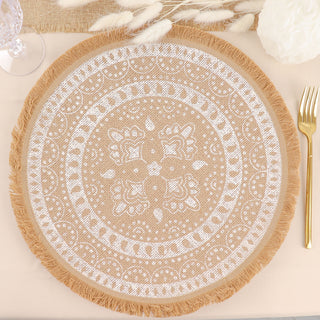 Add a Touch of Bohemian Flair with Natural Jute and White Print Fringe Placemats
