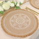 4 Pack | Natural 15inch Jute Fringe White Embroidery Print Placemats