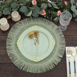 4 Pack | 16inch Sage Green Rustic Farmhouse Burlap Tassel Dining Table Mats