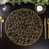 6 Pack | 15inch Gold Metallic String Woven Placemats, Round Table Mats