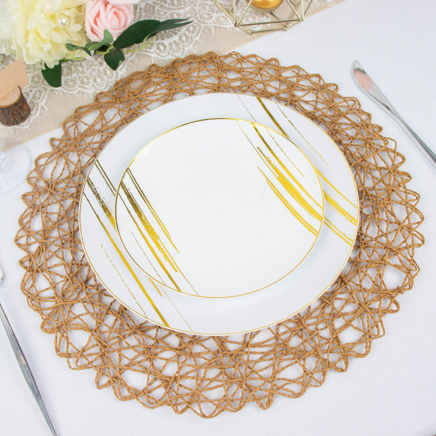 6 Pack | 15inch Natural Paper Fiber Woven Placemats, Round Table Mats
