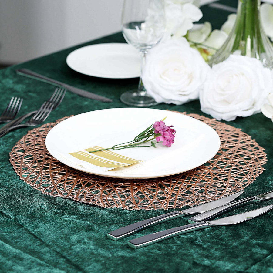 6 Pack | 15inch Blush Rose Gold Decorative Woven Vinyl Placemats, Non-Slip Round Table Mats