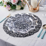 6 Pack | 15inch Black Decorative Woven Vinyl Placemats, Non-Slip Round Table Mats