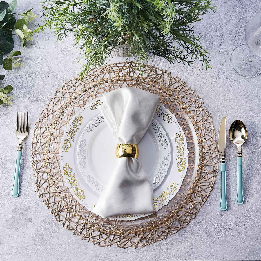 6 Pack | 15inch Champagne Metallic Woven Vinyl Placemats, Non-Slip Round Table Mats