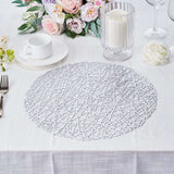 6 Pack | 15inch Silver Metallic Woven Vinyl Placemats, Non-Slip Round Table Mats