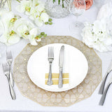 6 Pack | 15inch Gold Geometric Woven Vinyl Placemats, Non-Slip Dining Table Mats