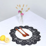 6 Pack | 15inch Black Vintage Floral Lace Vinyl Placemats, Non-Slip Dining Table Mats