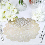 6 Pack | 15inch Gold Vintage Floral Lace Vinyl Placemats, Non-Slip Dining Table Mats
