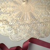 6 Pack | 15inch Gold Vintage Floral Lace Vinyl Placemats, Non-Slip Dining Table Mats