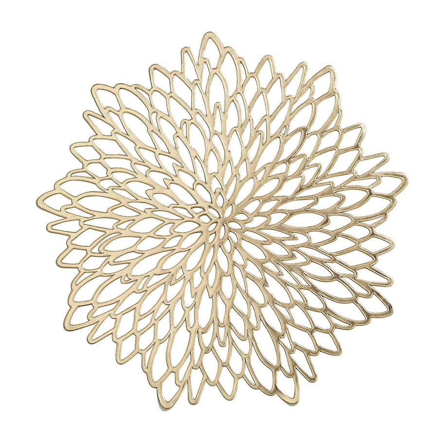 6 Pack | 15inch Gold Decorative Floral Vinyl Placemats, Non-Slip Round Dining Table Mats#whtbkgd