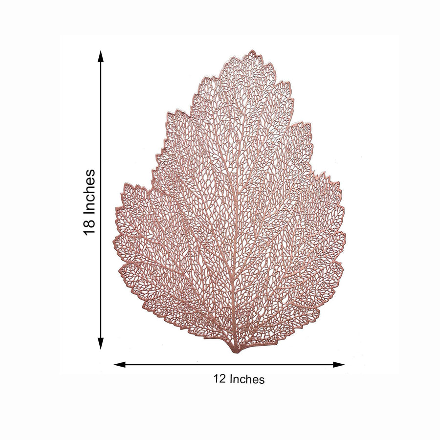 6 Pack | 18inch Blush Rose Gold Metallic Fall Leaf Vinyl Placemats, Non-Slip Dining Table Mats