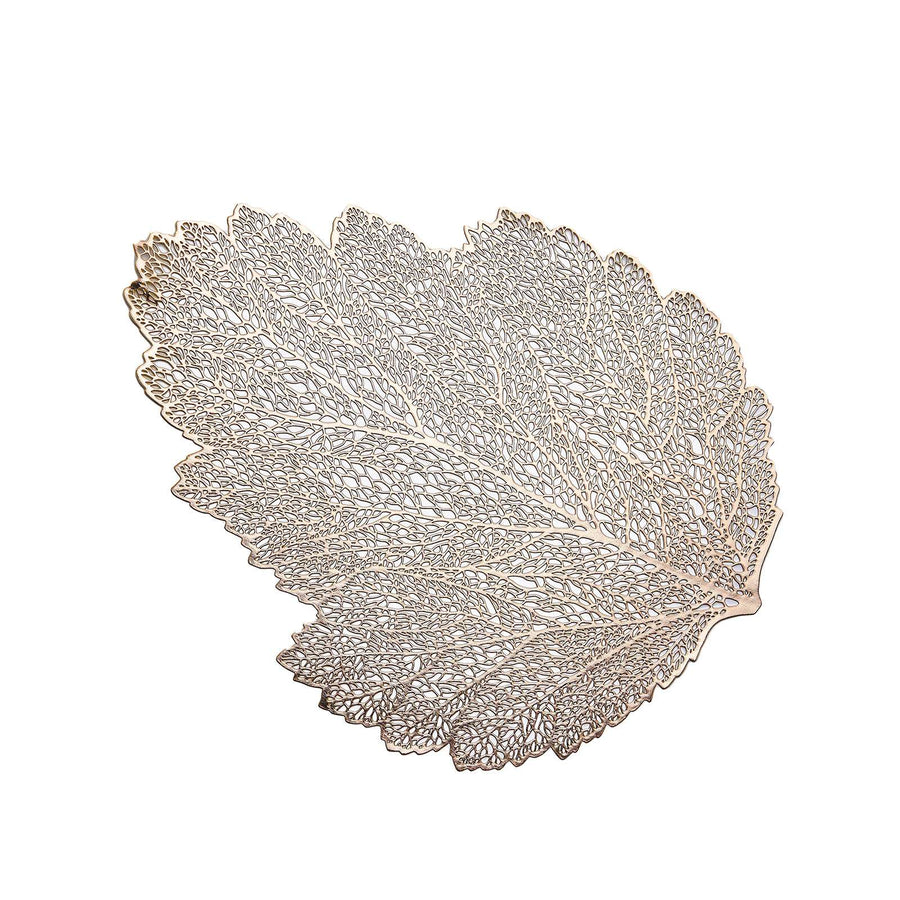 6 Pack | 18inch Gold Metallic Fall Leaf Vinyl Placemats, Non-Slip Dining Table Mats