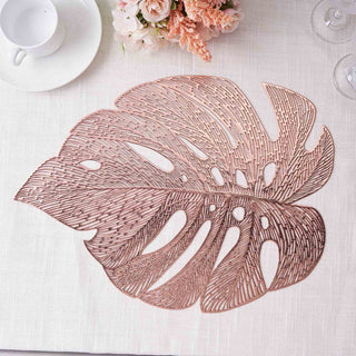 Elevate Your Table Setting with Rose Gold Monstera Leaf Placemats