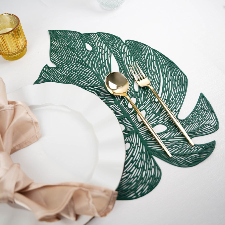 6 Pack | 18inch Green Monstera Leaf Vinyl Placemats, Non-Slip Dining Table Mats