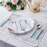 6 Pack | 12x18inch Silver Metallic Floral Vinyl Placemats, Non-Slip Rectangle Dining Table Mats