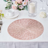 6 Pack | 15inch Blush Rose Gold Metallic Non-Slip Placemats, Spiked Design Round Vinyl Table Mats