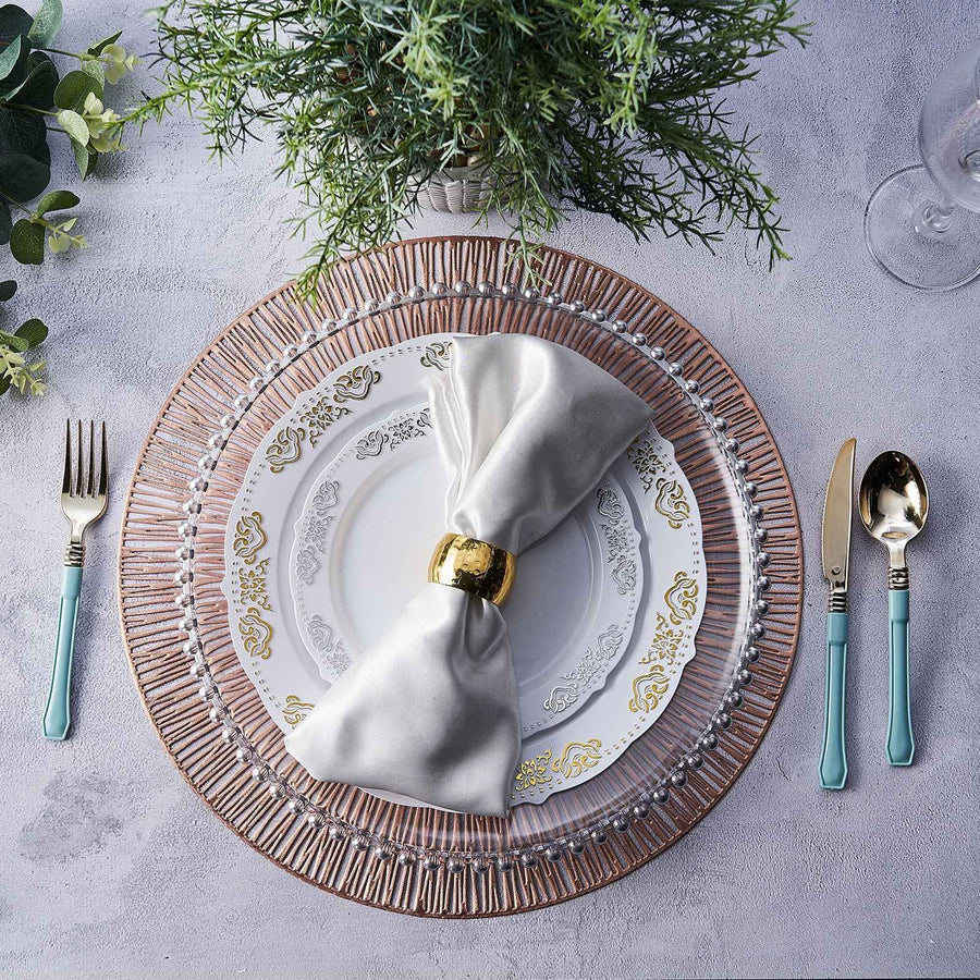 6 Pack | 15inch Blush Rose Gold Metallic Non-Slip Placemats, Spiked Design Round Vinyl Table Mats