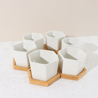 6 Pack | 3" White Geometric Hexagon Ceramic Planter Pots
