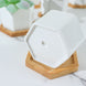 6 Pack | 3inch White Geometric Hexagon Ceramic Planter Pots, Bamboo Tray Base w/ Drainage Hole