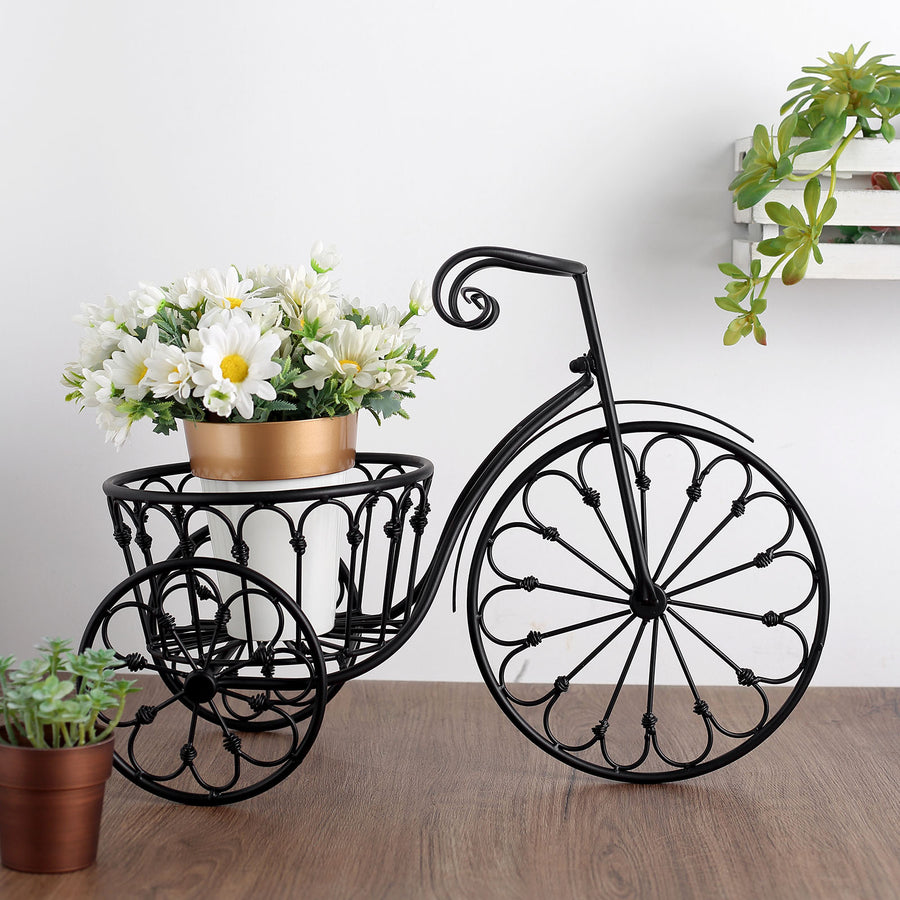 22inch Black Metal Tricycle Planter Basket, Decorative Plant Stand For Indoor/Outdoor