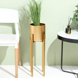 Set of 2 | Modern Gold Metal Planter Stands, Decorative Indoor Plant Pots - 25", 27"