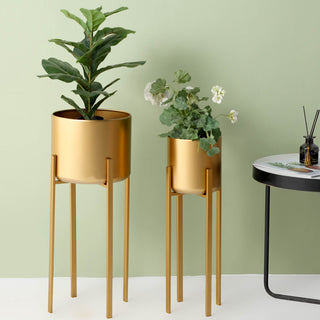 Elevate Your Décor with Modern Gold Metal Planter Stands