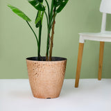 11inch Rose Gold Hammered Design Large Indoor Flower Plant Pot, Decorative Greenery Planter