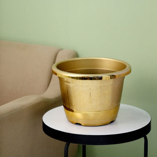 Add a Touch of Elegance with the 14" Gold Shiny Finished Rim Large Barrel Planter Pot