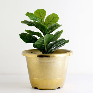 Enhance Your Space with the 14" Gold Shiny Finished Rim Large Barrel Planter Pot