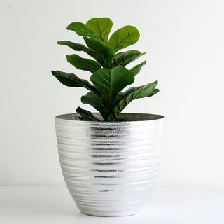 Add a Modern Touch to Your Indoor and Outdoor Spaces with the Metallic Silver Textured Finish Large Flower Plant Pot