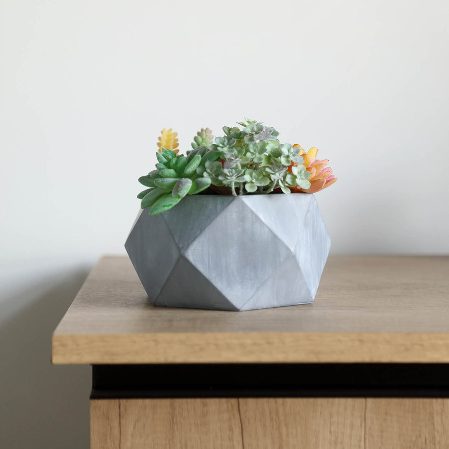 7inch Gray Finished Concrete Geometric Planter, Mini Cement Succulent Flower Pot