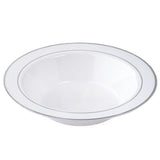 10 Pack | 12oz White Silver Rimmed Plastic Bowls, Disposable Round Soup Bowls