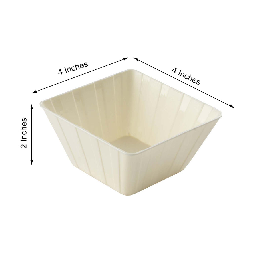 12 Pack | 7oz Modern Ivory Square Hard Plastic Bowls, Disposable Mini Dessert Bowls