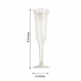 12 Pack | 6oz Gold Glitter Sprinkled Clear Plastic Champagne Flutes, Disposable Flared Glasses