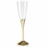 6 Pack | 5oz Clear / Gold Plastic Champagne Flutes, Disposable Glasses With Detachable Base#whtbkgd