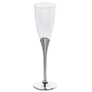 Glossy and Stunning 5oz Clear / Silver Plastic Champagne Flutes