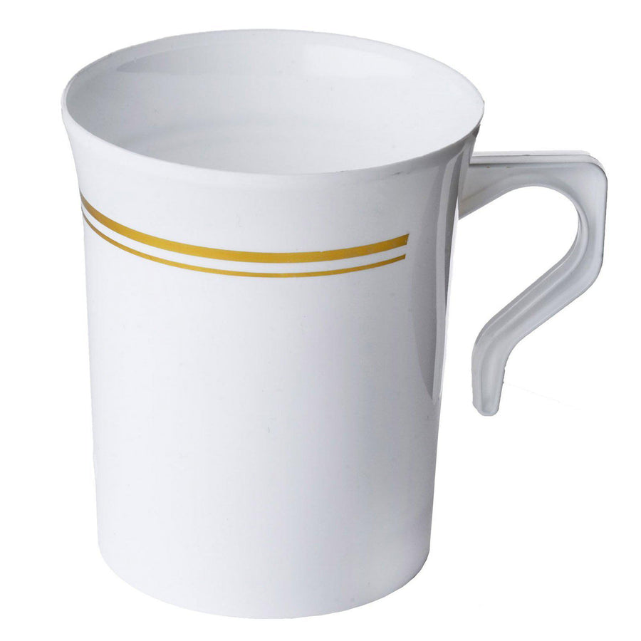 8 Pack | 8oz White / Gold Tres Chic Collection Plastic Coffee Cups, Disposable Tea Cups#whtbkgd