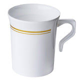 8 Pack | 8oz White / Gold Tres Chic Collection Plastic Coffee Cups, Disposable Tea Cups#whtbkgd