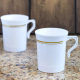 8 Pack | 8oz White / Gold Tres Chic Collection Plastic Coffee Cups, Disposable Tea Cups