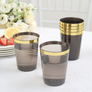 Stylish and Versatile Black Crystal Disposable Tumbler Drink Glasses With Silver Rim