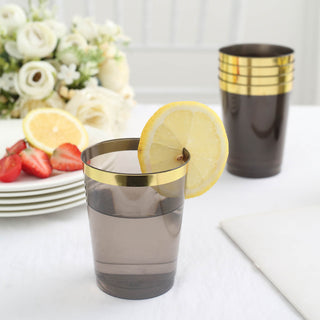 Black Crystal Disposable Tumbler Drink Glasses With Silver Rim - Elegant and Convenient Party Cups