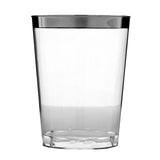 25 Pack | 10oz Clear Crystal Collection Plastic Disposable Cups With Silver Rim#whtbkgd