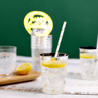 Clear Crystal Disposable Tumbler Drink Glasses With Silver Rim
