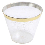 25 Pack | 9oz Clear Gold Glittered Crystal Collection Plastic Tumblers, Disposable Cups#whtbkgd