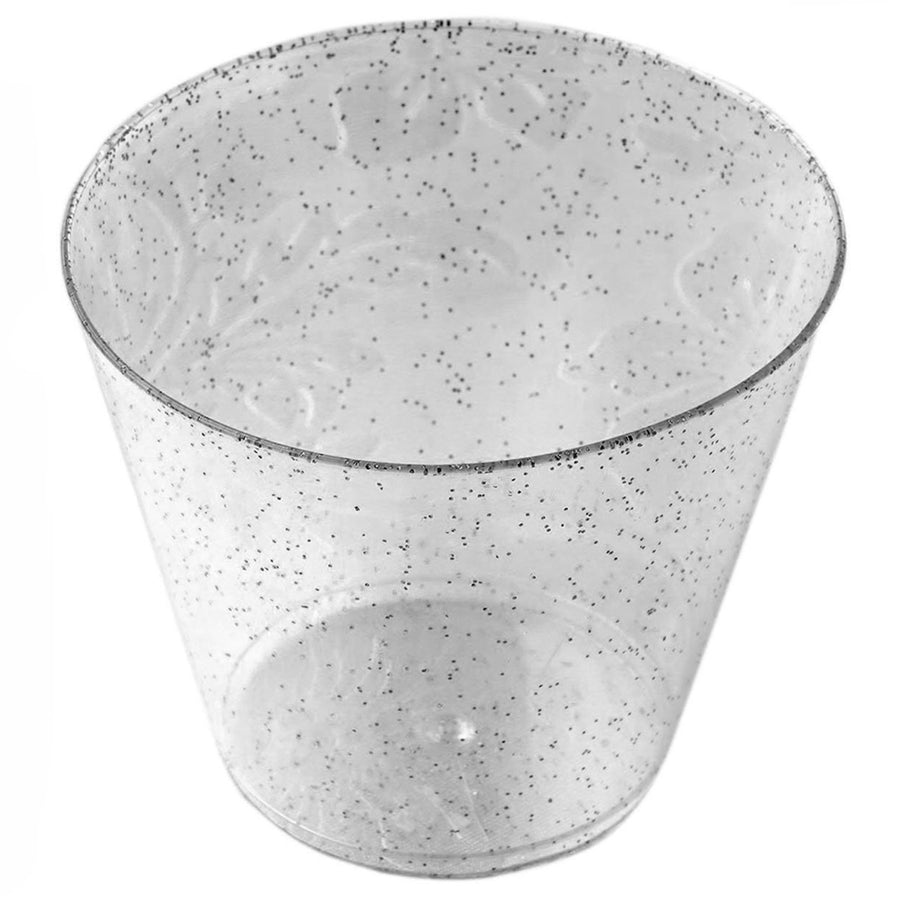 12 Pack | 9oz Silver Glittered Plastic Cups, Disposable Party Glasses#whtbkgd