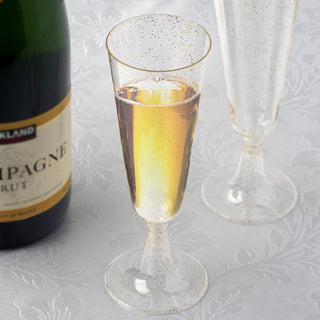 Elevate Your Celebrations with Gold Glittered Short Stem Plastic Champagne Glasses