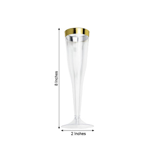 Reusable and Stylish Clear and Gold Plastic Champagne Flute Glasses